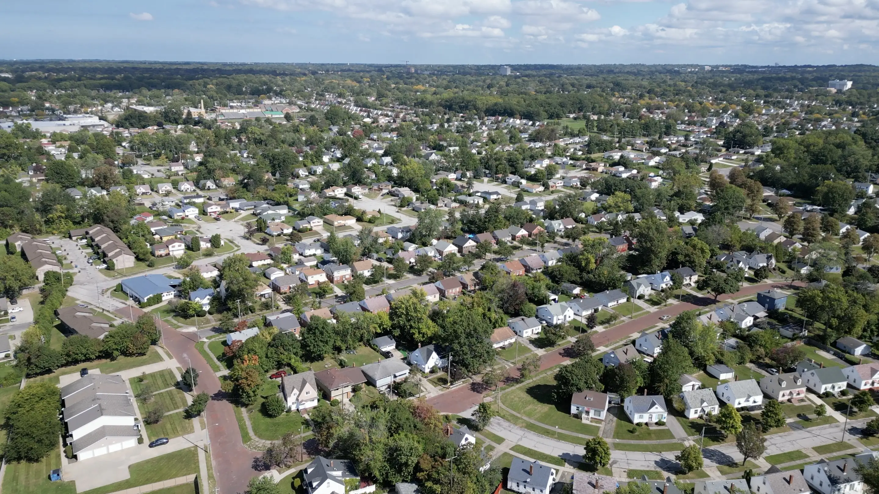 Aerial shot of a Cleveland suburb